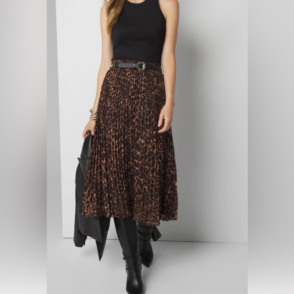 White House Black Market Animal Print Midi Skirt